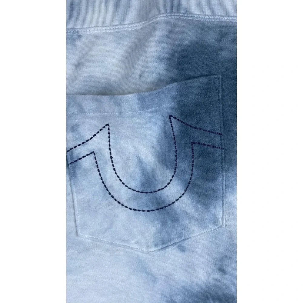 True Religion Shorts Mens 2XL‎ Blue Tie Dye Fleece Sweat Drawstring Logo Casual